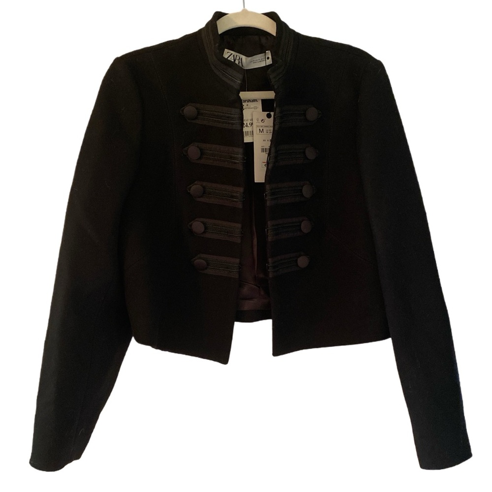 Zara Black Wool Blazer with Ornate Braiding